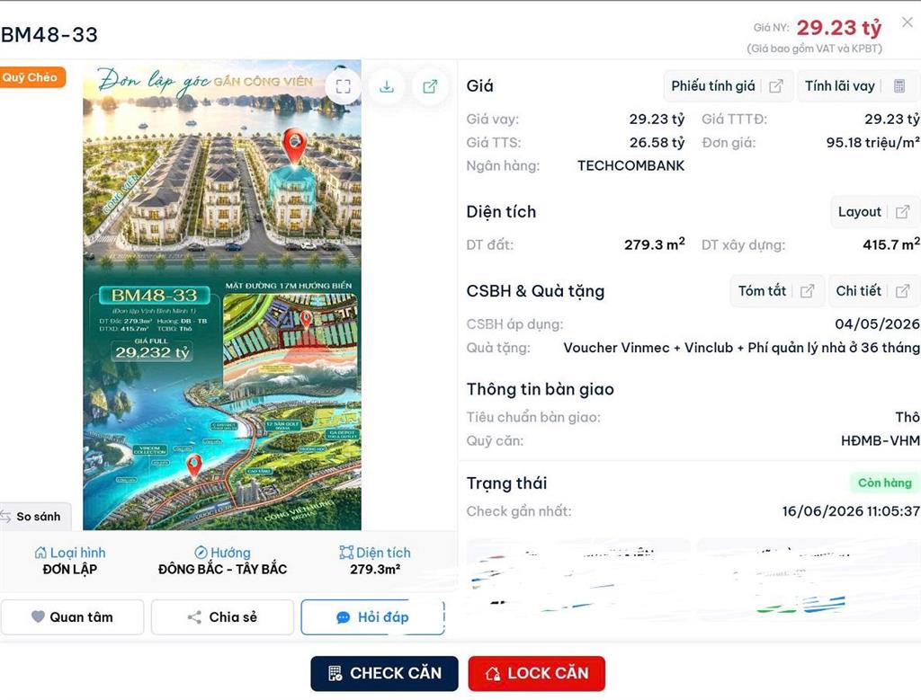 Bán bt lô góc vịnh bim minh, vinhomes hạ long xanh, 279m², 4 tầng, mt18m, giá đầu tư 94tr/m2