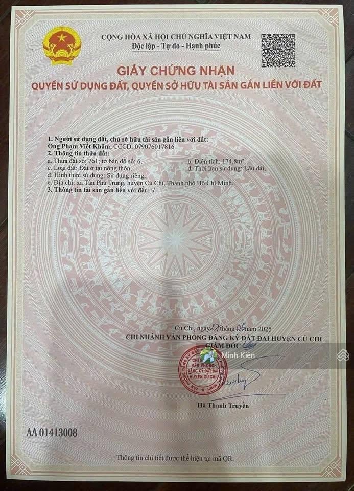 Lô cực đẹp nằm ngay đ nguyễn thị lắng xã tân phú trung , dt 175m2 , sổ riêng , giá chỉ 1 tỷ 360tr .