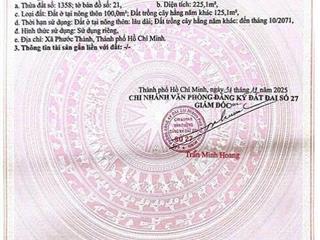 Chủ cần tiền bán gấp lô đất thổ cư gần ngay trung tâm hành chính xã phước thành mới 100m2 thổ cư