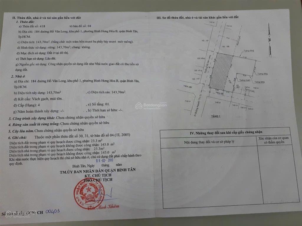 Giá cực sốc, chỉ có 15 tỷ 200, mặt tiền 184 hồ văn long, bình tân, xây hết đất 289m2.