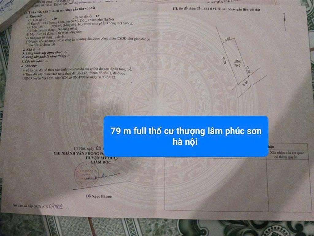 Đất Thôn Thượng, Thượng Lâm, 79m2, ôtô đỗ, 1.75 tỷ Mỹ Đức