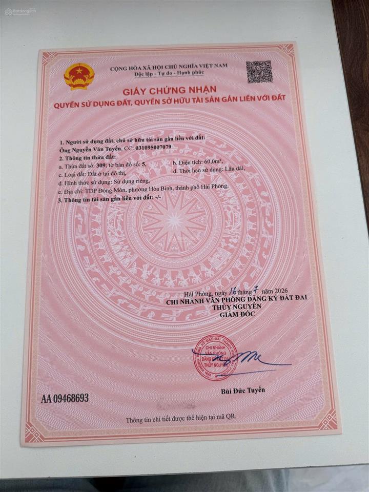 Đất trung tâm thủy nguyên giá chỉ 685 triệu