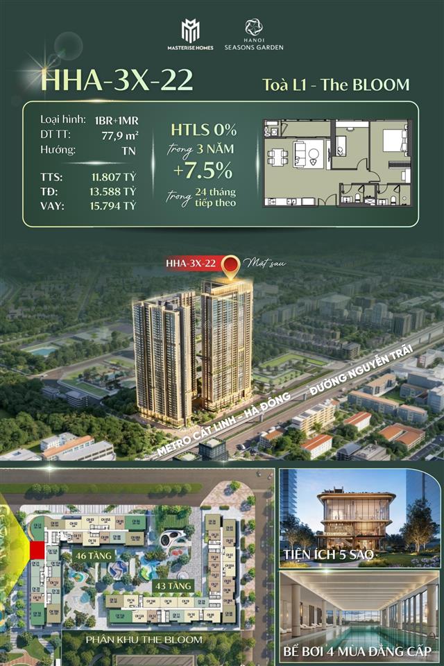 2 phòng ngủ thiết kế vuông vắn tại hanoi season garden chỉ 11,8 tỷ