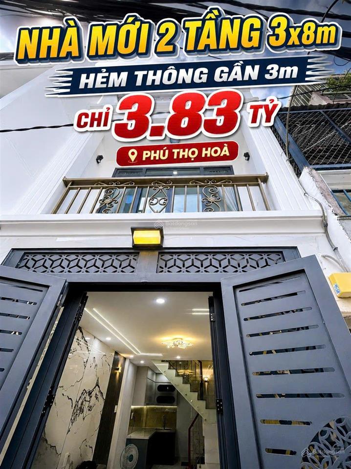 Nhà phú thọ hòa tân phú  25m x 2 tầng mới đẹp, gần văn cao, 3.83 tỷ