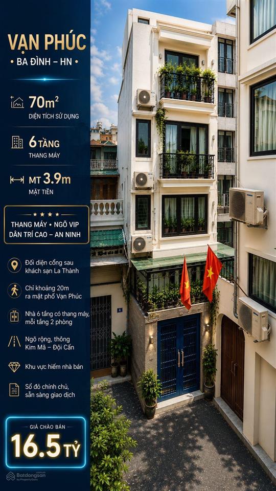 Cần bán nhà phố vạn phúc, dt 70m2 * 6t  mt 3,9m. ngõ thông, gần phố, thang máy.