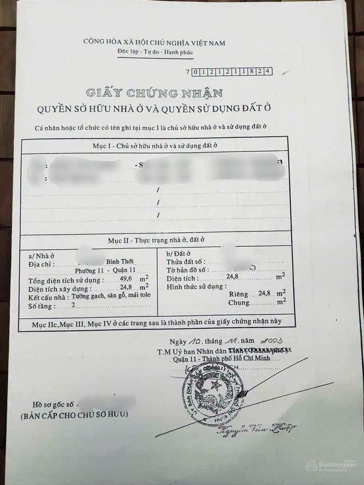 Bán nhà quận 11 sát cv đầm sen giá chỉ 2,99 tỷ (thương lượng) hẻm bình thới, p.11, q.11