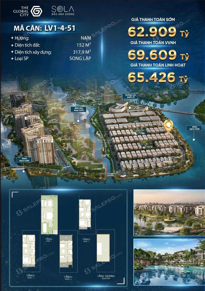 Duy nhất 1 căn song lập kế góc sát sông hướng nam the global city