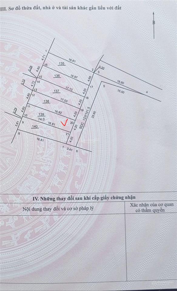 Chính chủ bán 74m2 đất. pháp lý sạch, đầy đủ.