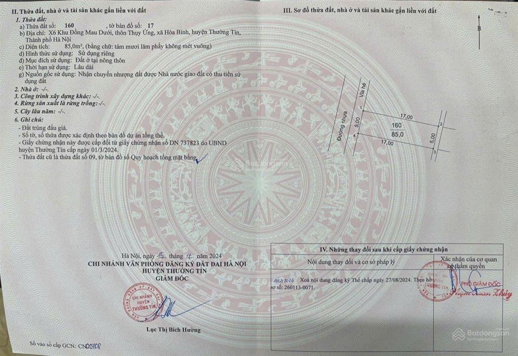 Bán đất đấu giá thụy ứng  thường tín