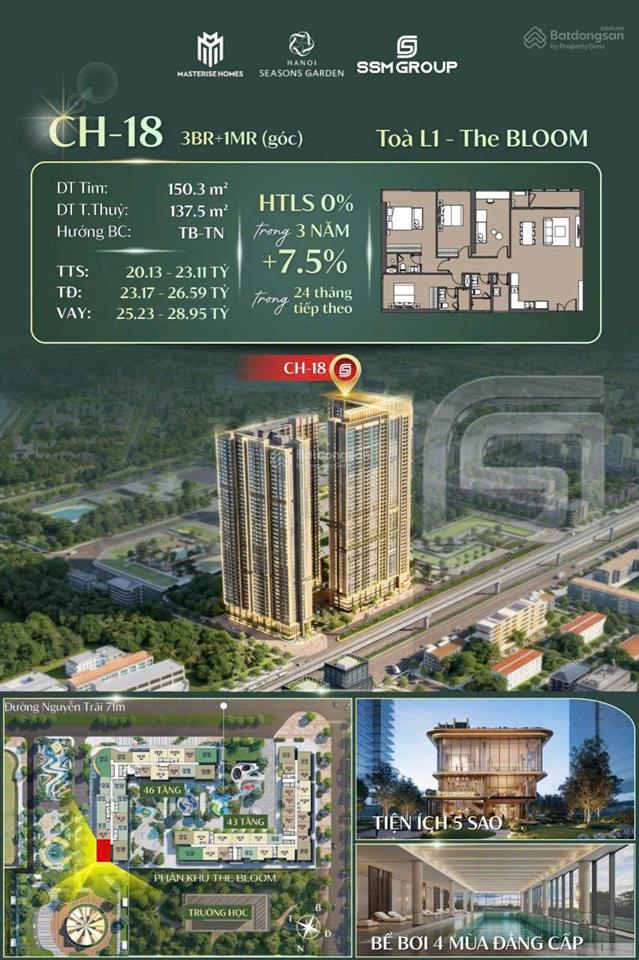 Căn hộ số 18  l1 4pn 21 tỷ 150,3m2 giá tốt nhất tại hanoi seasons garden  nguyễn trãi (cao xà lá)
