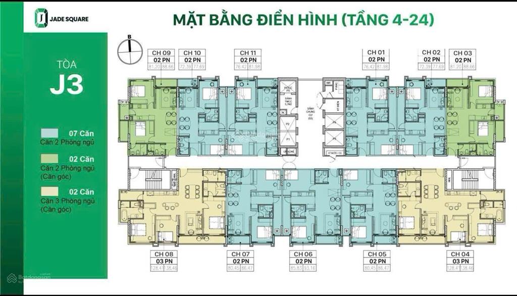 Bán cc 3pn 2wc tại jade square, 86m2, 8,298 tỷ