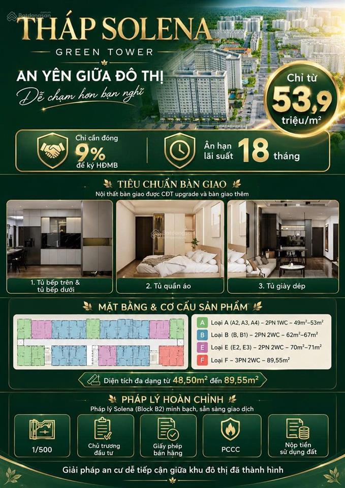 Căn hộ solena green tower bình tân, cách aeon tân phú chỉ 5 phút, ký hđmb chỉ với 300 triệu