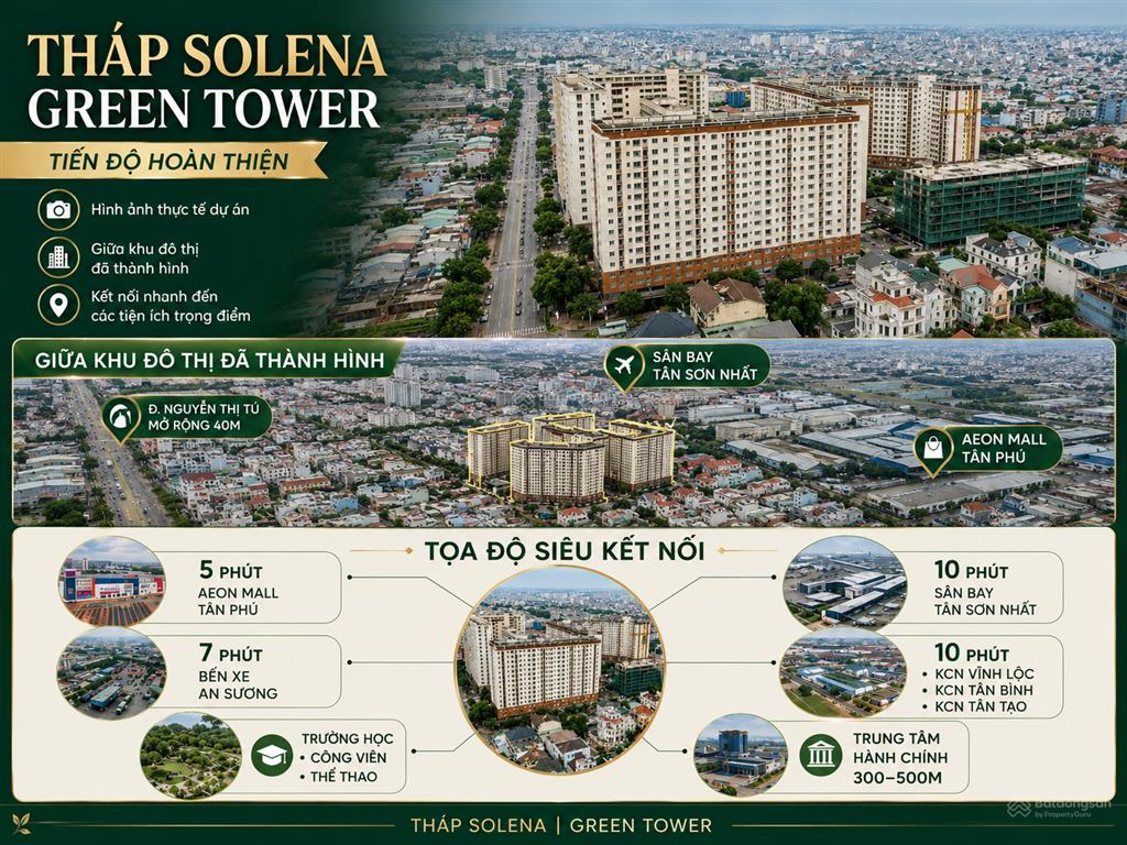 Căn hộ solena green tower bình tân, cách aeon tân phú chỉ 5 phút, ký hđmb chỉ với 300 triệu
