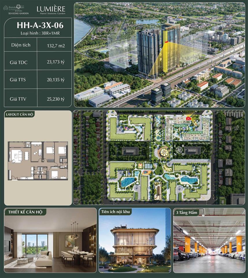 Căn 3pn + view metro đẹp hiếm tại lumière hanoi season garden