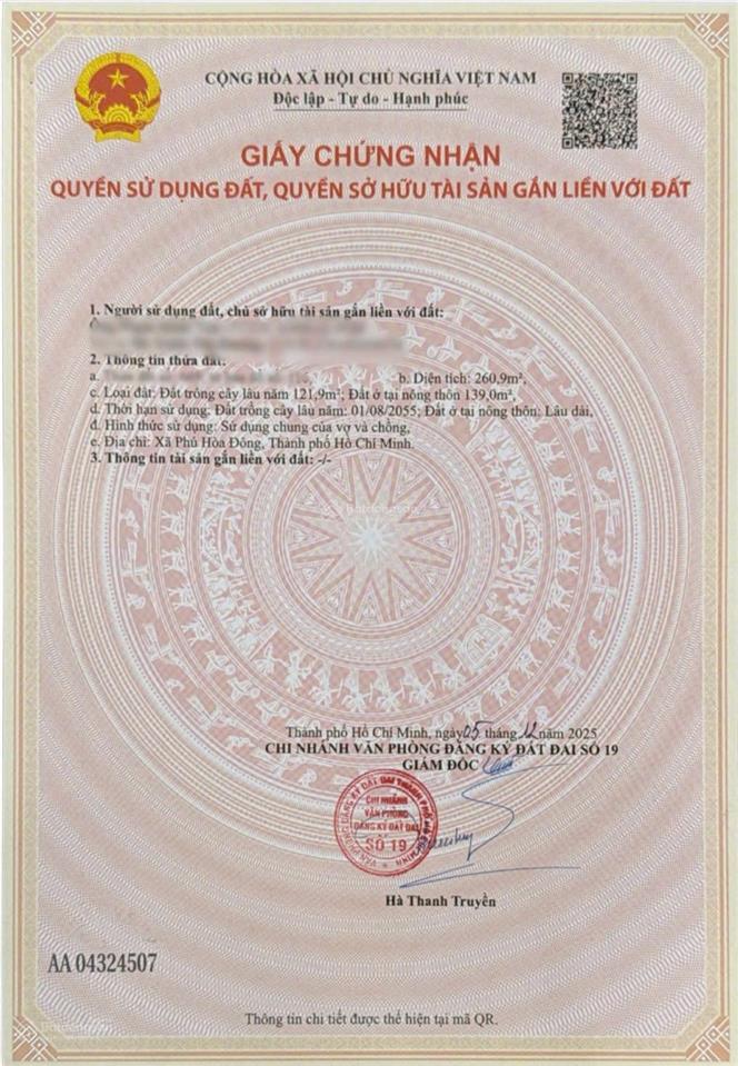 Chính chủ đứng bán đất gần full thổ cư  lô góc 2 mặt tiền  phú hòa đông, củ chi