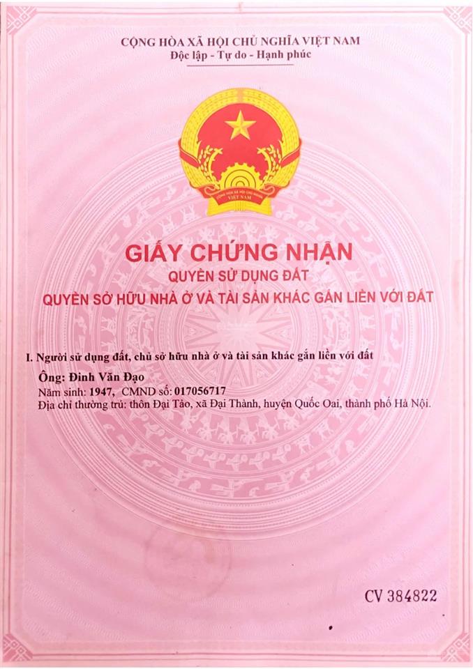 Bán đất đại thành, quốc oai. 552m có 300m thổ cư. khu vực phát triển nhanh. giá nhỉnh 19 tỷ