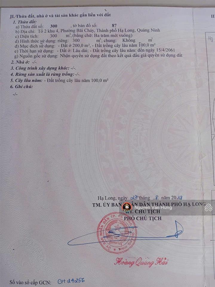 Cần bán lô đất nền đường hậu cần phường bãi cháy giá 6.7 tỷ có thương lượng dt 200m2 xd 100m2 đất