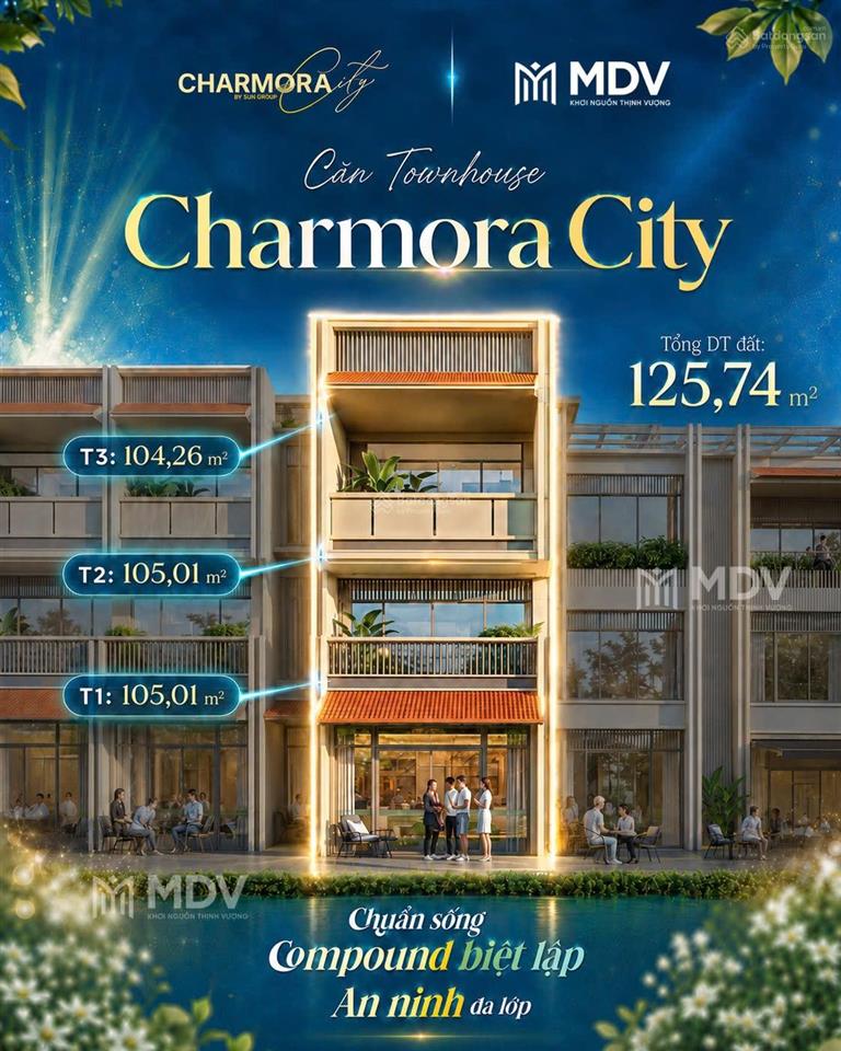 Charmora city  sở hữu căn liền kề 3 tầng d563 cạnh trục chính d6 và công viên giá tts chỉ 12,31 tỷ