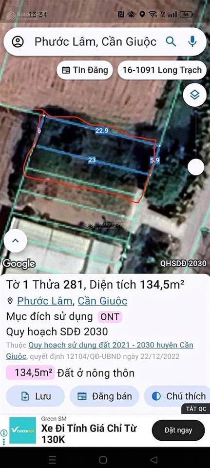 Chính chủ bán 2 lô đất liền kề phước lâm, cần giuộc, long an