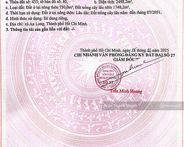 Ngộp bank cần ra gấp lô đất 2.498,2m2  750m2 thổ cư  an long  tp. hồ chí minh