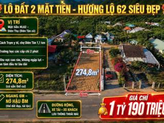 Bán lô đất mặt đường nhựa hl62 tại diên khánh  nha trang  274m có thổ sẳn vị trí đẹp giá 1ty190 t