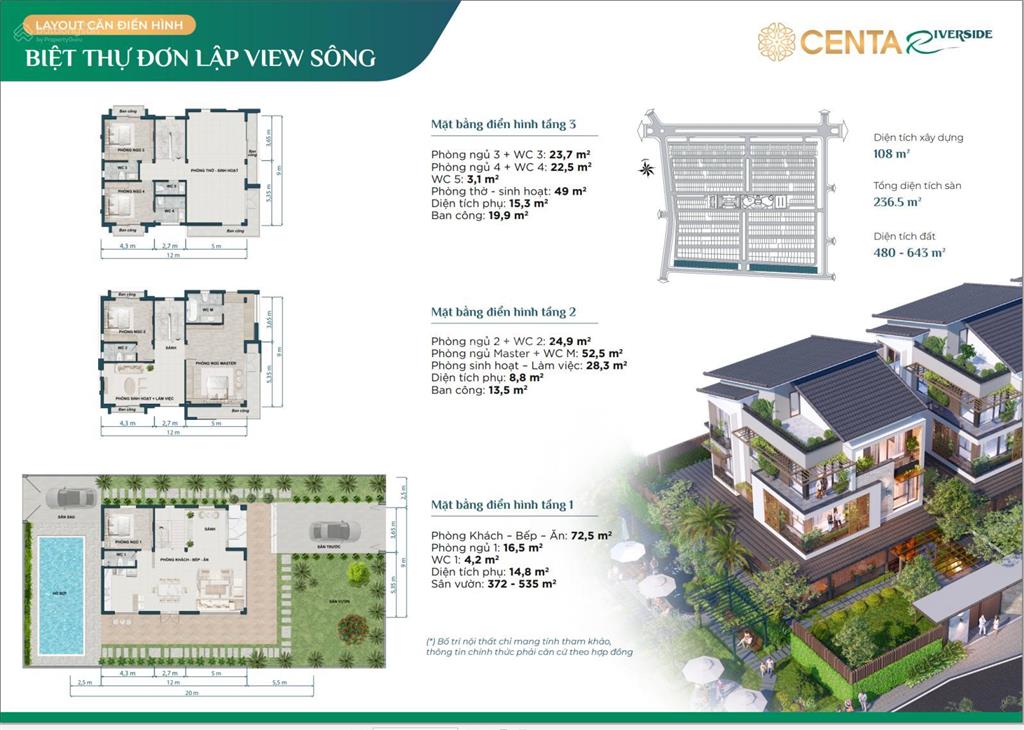 Bán căn biệt thự đơn lập 480m2 dự án centa riverside vsip từ sơn bắc ninh, giá cđt