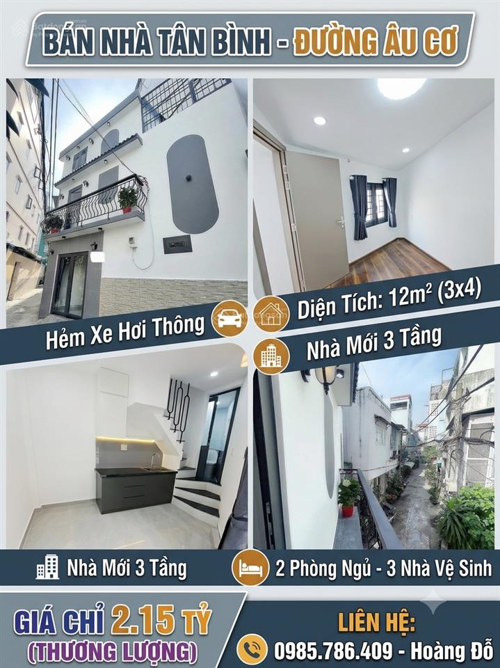 Bán nhà tân bình, âu cơ hẻm xe hơi, nhà 3 tầng chỉ 2,15 tỷ