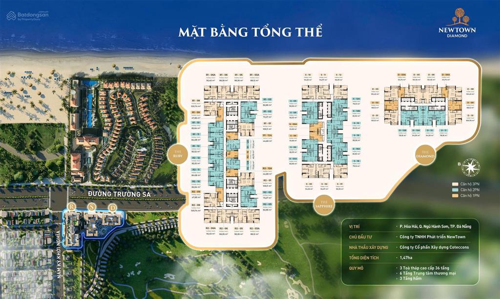 Hàng hiếm newtown diamond đà nẵng, căn 1pn view biển, chỉ 3,2 tỷ