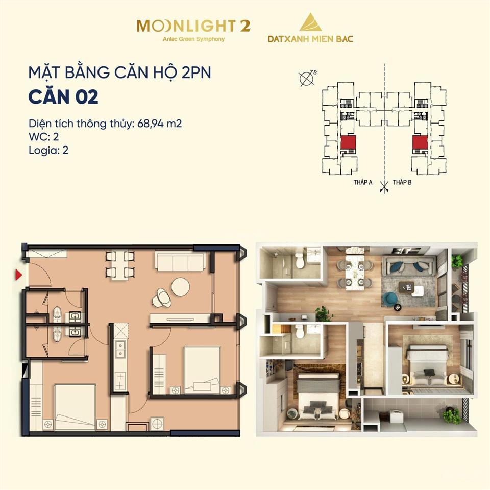 Bán căn hộ 2pn moonlight 2 diện tích 68,94m² | giá 83 triệu/m2