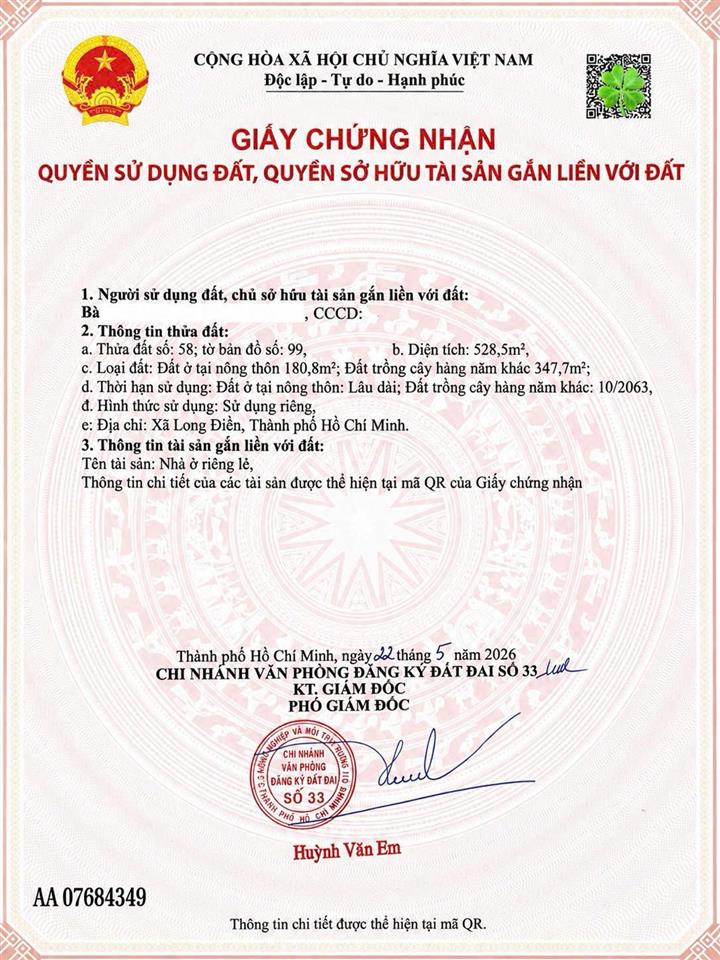 Siêu phẩm nhà vườn 2 mặt tiền 495 võ thị sáu, xã long điền, bà rịa (tp. hcm mới)