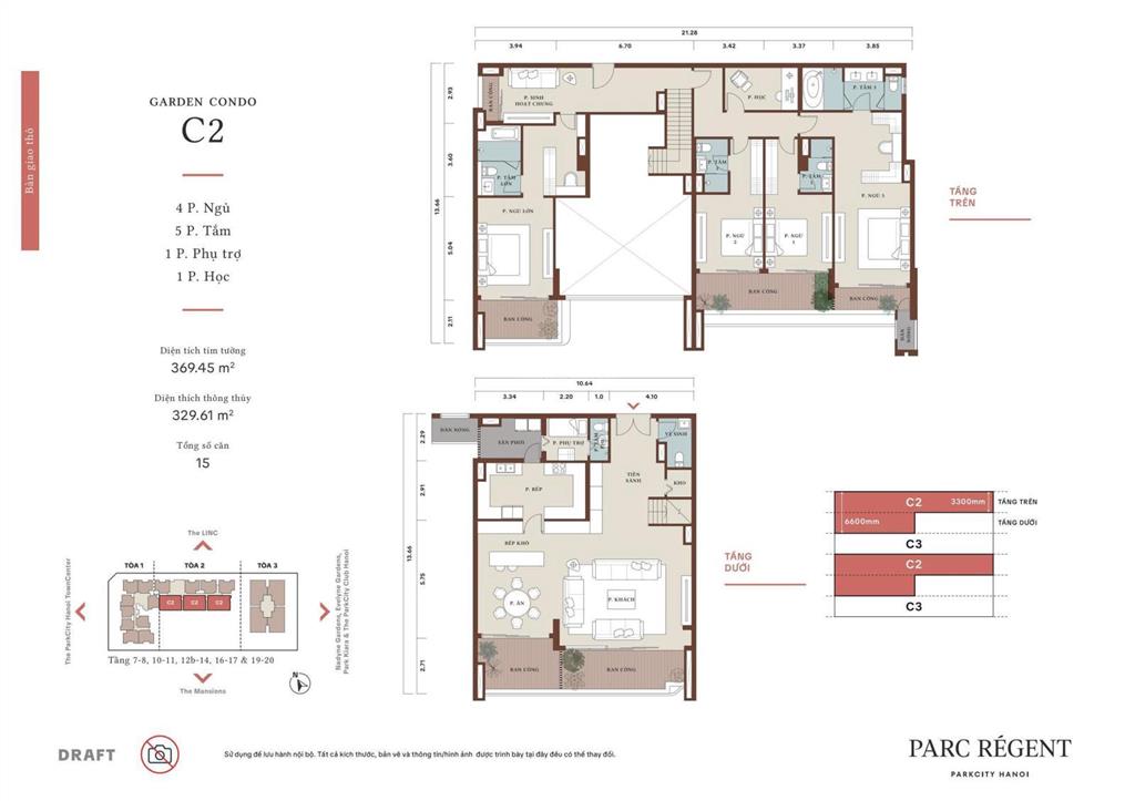 Hot bán duplex tầng trung căn hộ cao cấp 5* parc régent, tại parkcity, 38 tỷ, 329,6m, 4pn, 5wc