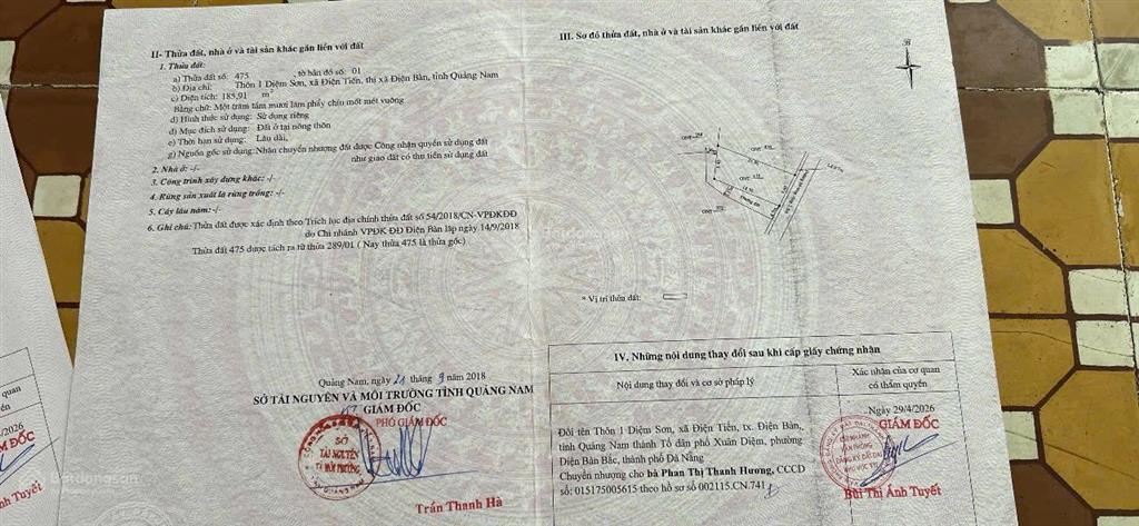 Bán đất 2 mặt tiền điện bàn bắc