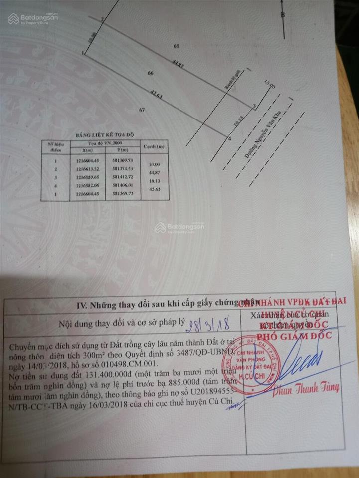 Mặt tiền nguyễn văn khạ, 10x43=436m2 có 200m2 thổ cư, sổ riêng, giá 3.4 tỷ