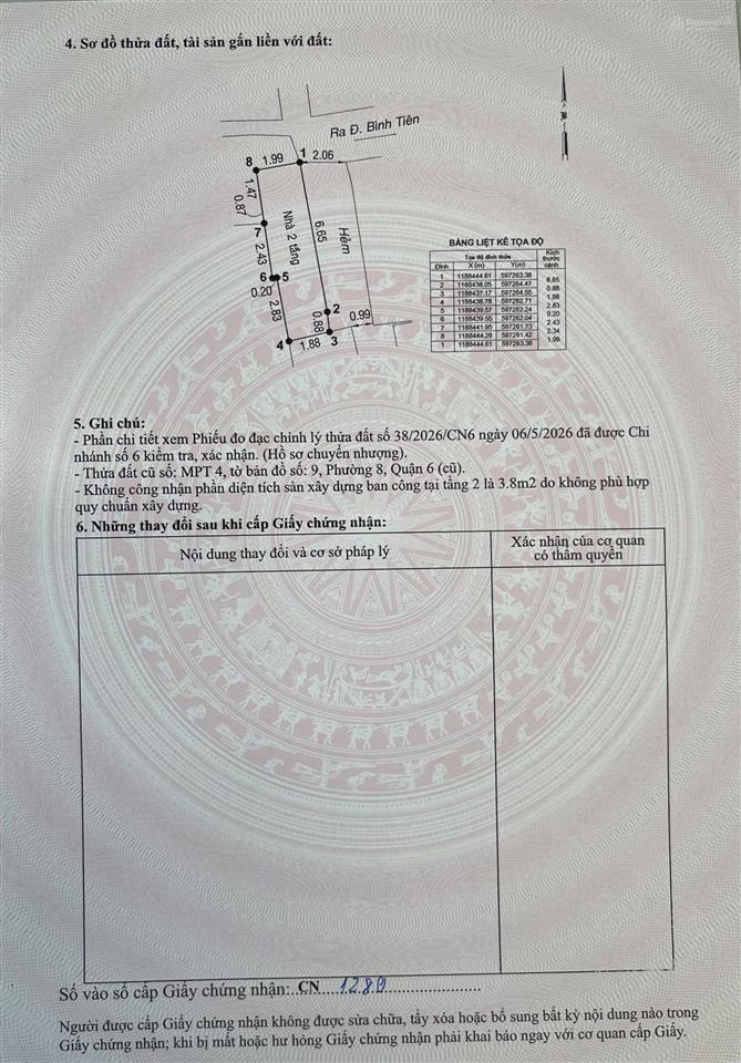 Cần bán ngôi nhà nhỏ tại hẻm 231/ bình tiên  quận 6. dt đất 15,3m2 (2 tầng). sổ hồng. giá 1,8 tỷ