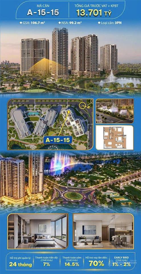 Bán quỹ căn hộ 3pn the global city căn góc hướng đông nam view trực diện kênh đào và nhạc nước