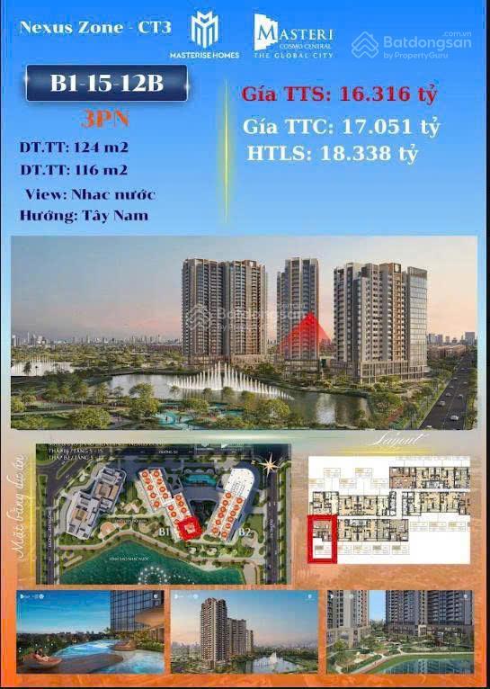 Bán quỹ căn hộ 3pn the global city căn góc hướng đông nam view trực diện kênh đào và nhạc nước
