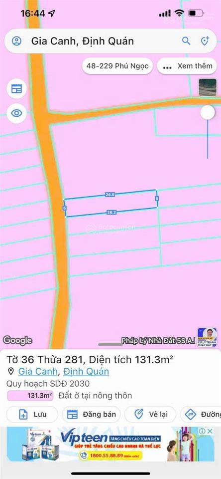 Lô đất rẻ hơn thị trường 150tr xã gia canh, định quán, đồng nai  ~ 132m2  680tr   0938 325 ***