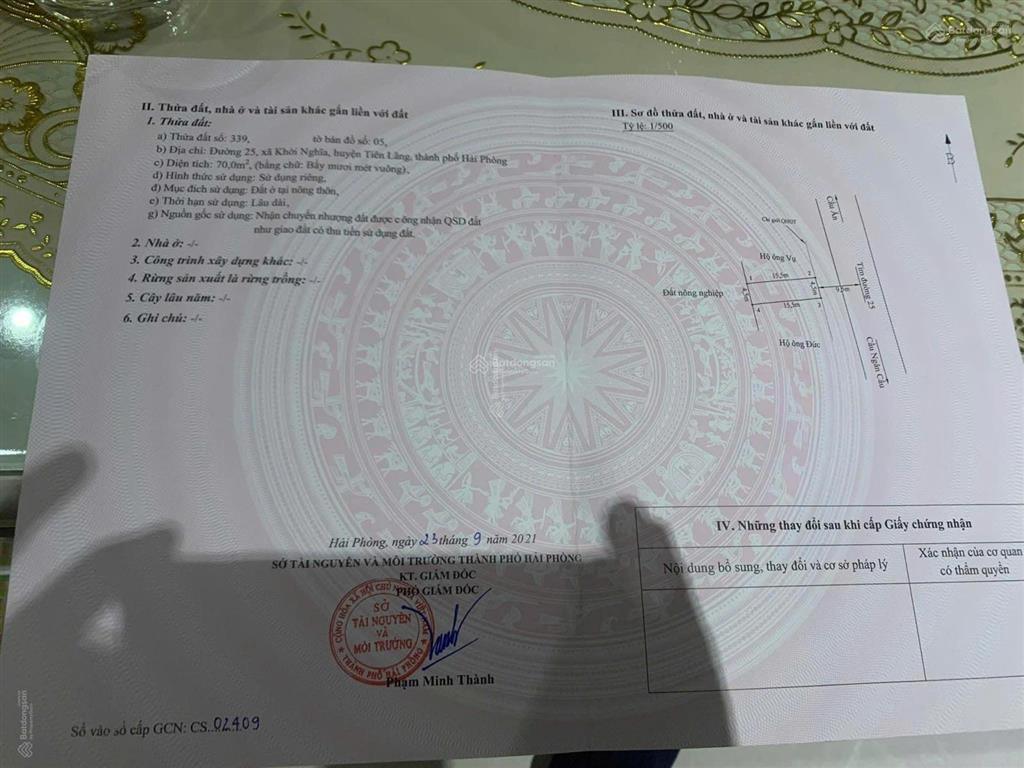 Cần bán mảnh đất trung tâm tiên lãng, ngang 4,5m đất vuông vắn