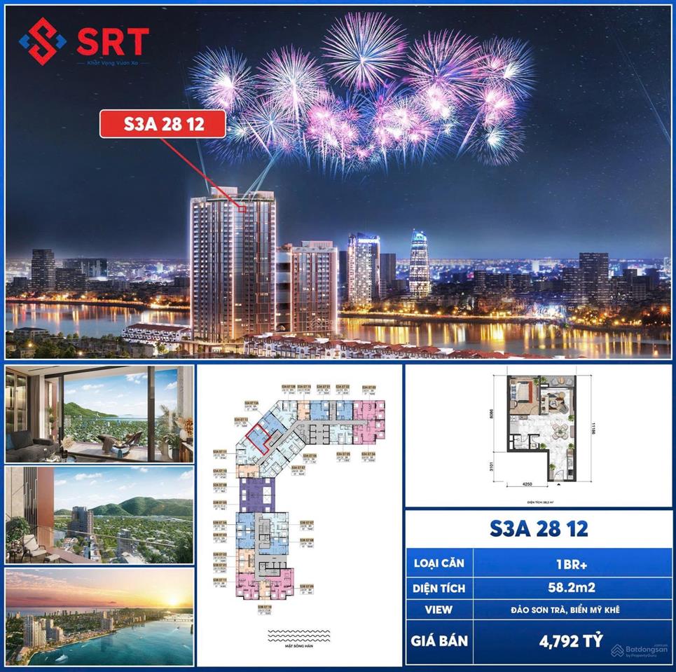 Bán căn hộ 1br+ view siêu đẹp  đảo sơn trà & biển mỹ khê, giá chỉ nhỉnh 4 tỷ