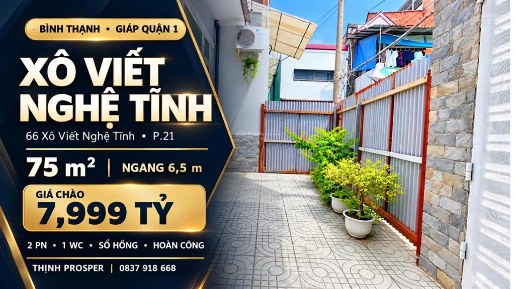 Giáp quận 1  75m2 đất  2pn  ngang 6,5m xây dựng cao tầng