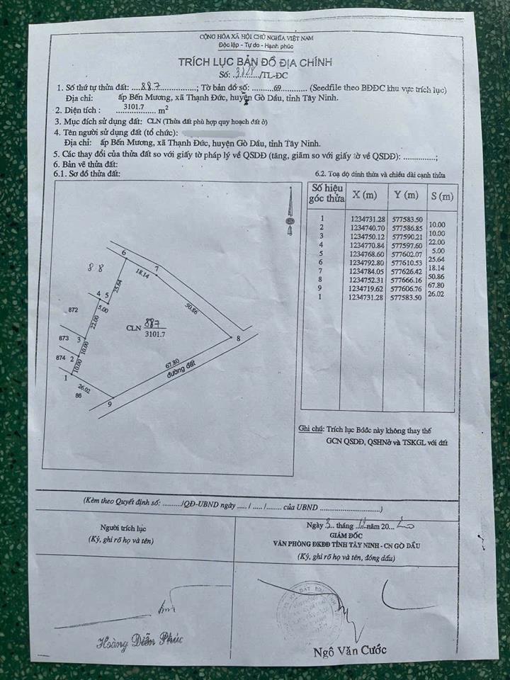 Bán khu đất 3000m2 lô góc 2 mặt tiền tại ấp Bến Mương xã Thạnh Đức huyện Gò Dầu Tây Ninh