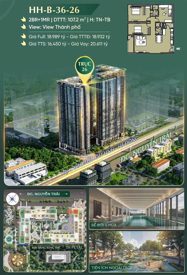 🏡 Căn 2PN+1MR Diện Tích Lớn 107.2m²  Hệ Tiện Ích Chuẩn Resort 5★