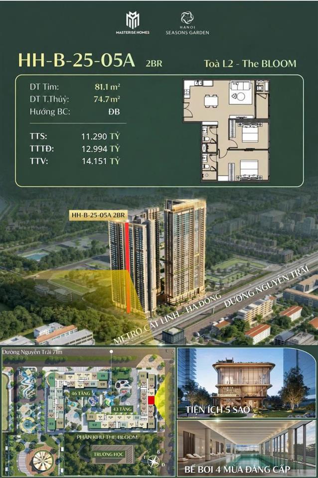 CĂN 2PN TẦNG ĐẸP – HƯỚNG ĐÔNG BẮC TẠI HANOI SEASONS GARDEN