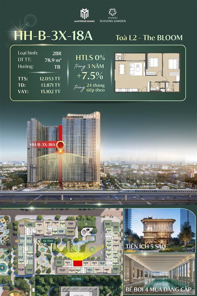 SIÊU HOT - Studio 32m2 Hanoi Seasons Garden Nguyễn Trãi chỉ từ 4.2 tỷ - cách Metro 1 phút