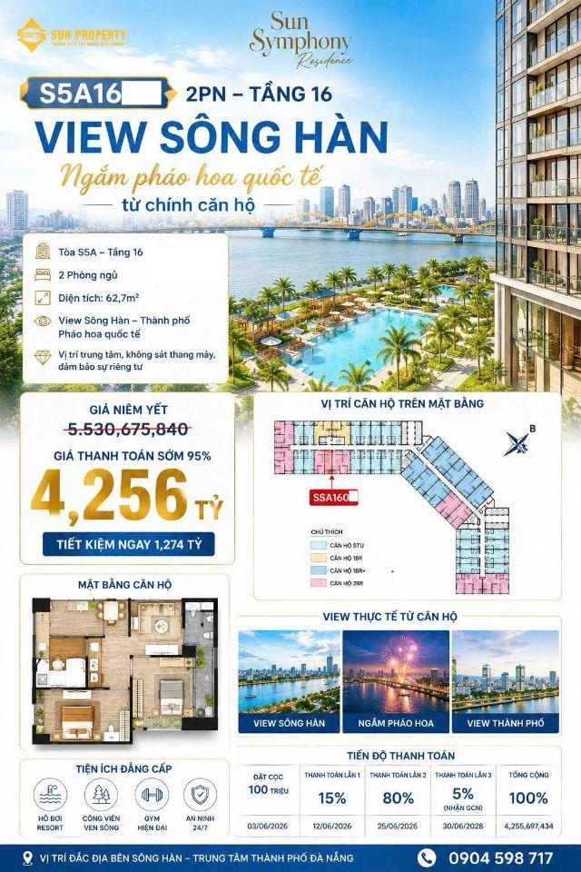 🔥 🌉 VIEW SÔNG HÀN & PHÁO HOA | 2PN TẦNG 16 CHỈ 4,256 TỶ