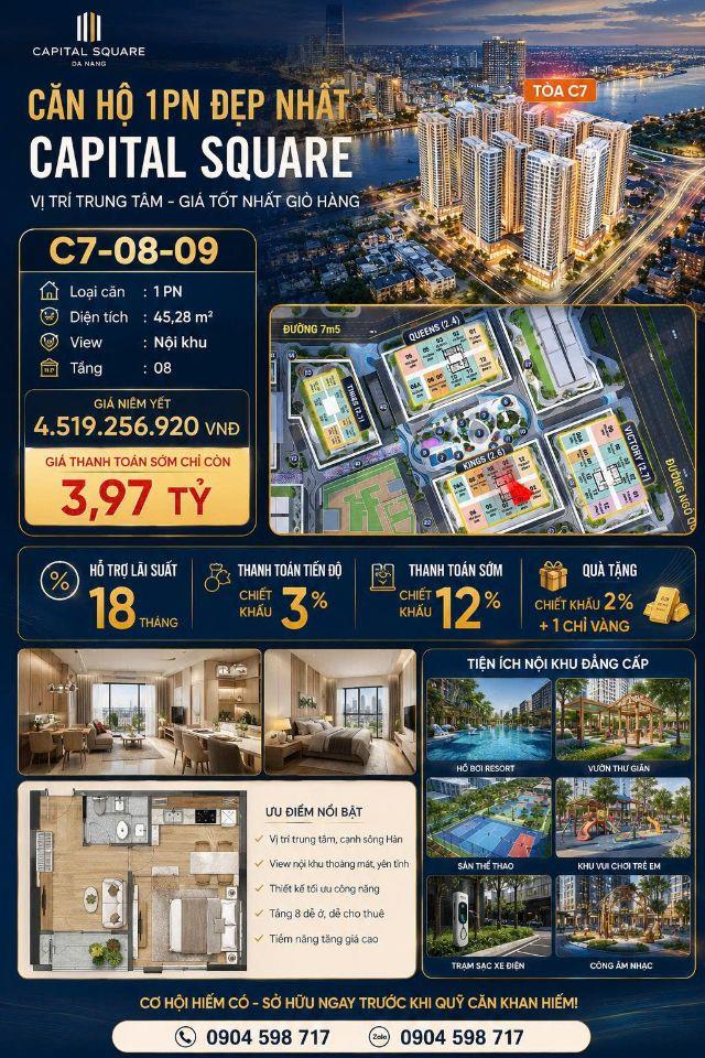 🚨 Quỹ căn 1PN đẹp tại Capital Square không còn nhiều. Căn này vừa đẹp vị trí vừa có giá tốt nhất giỏ hàng hiện tại.