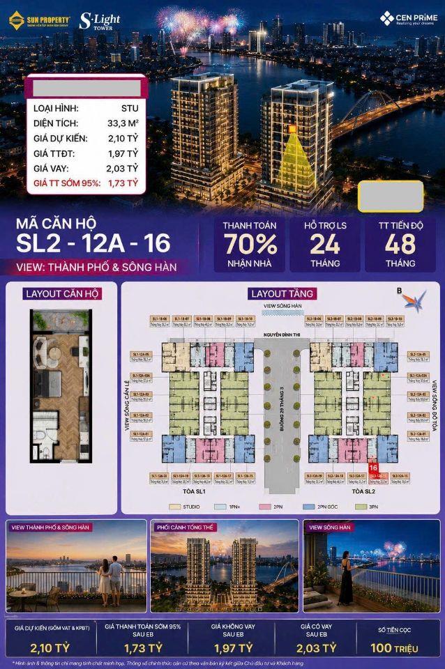 S-Light Tower – Studio View Thành Phố & Sông Hàn Chỉ Từ 1,73 Tỷ.Thanh Toán 70% Nhận Nhà.Cơ Hội Đầu Tư Trung Tâm Đà Nẵng