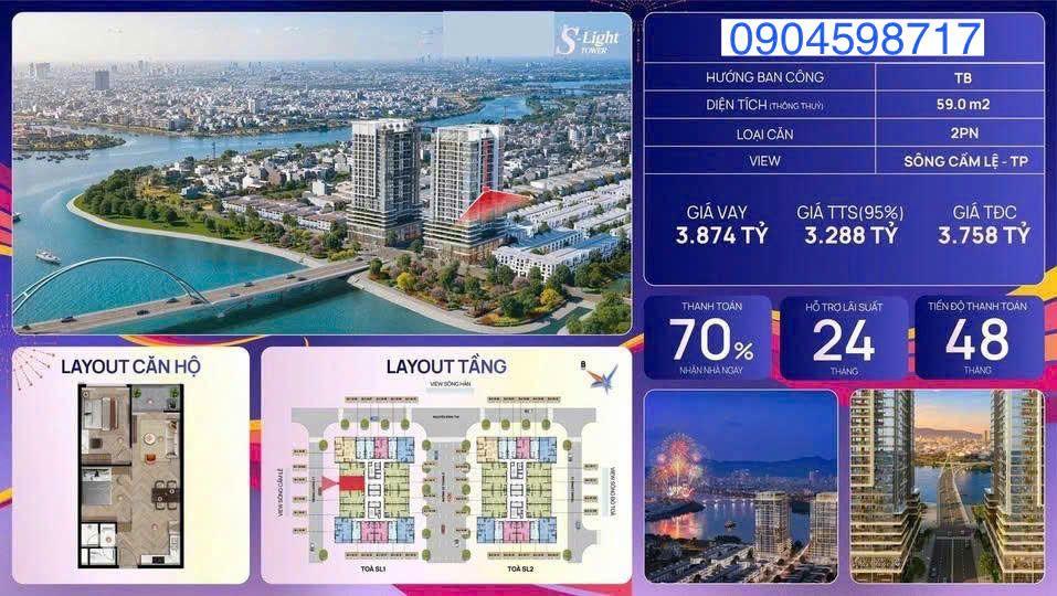 Căn hộ 2PN View sông Cẩm Lệ – Chỉ 3,288 tỷ 