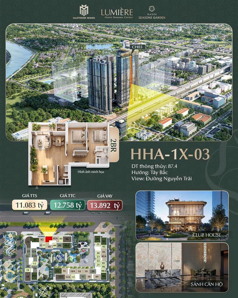 SIÊU PHẨM CĂN HỘ LUMIÈRE HANOI SEASONS GARDEN – 2PN ĐẸP CH03