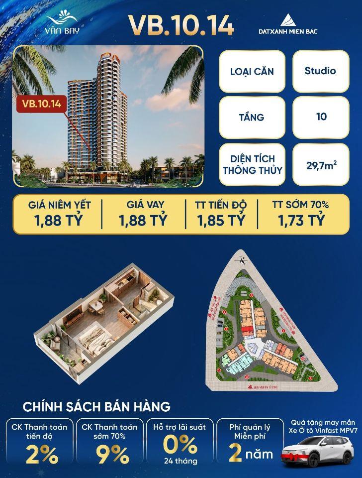 Cơ hội sở hữu Studio Vân Bay chỉ 1,73 tỷ – Chính sách ưu đãi hấp dẫn